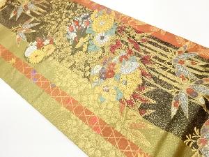 花丸文に竹・秋草模様織出し袋帯